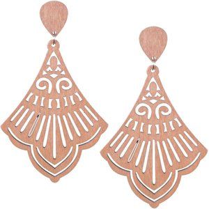 Brown Tulip Shape Cutout Wooden Earrings